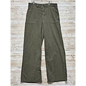 American Eagle Super High Rise Baggy Wide Leg Jeans Green Stretch Curvy Size 10